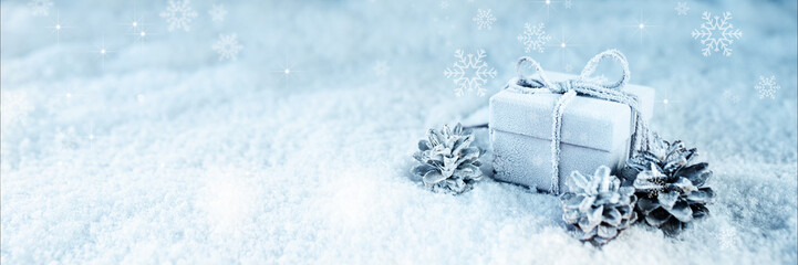 Surprise gift in blue frosty snow