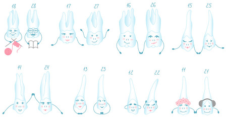 Anthropomorphic teeth emoji set vector icon illustration