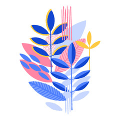 Abstract modern vector design of minimalistic leaves in vibrant colors
