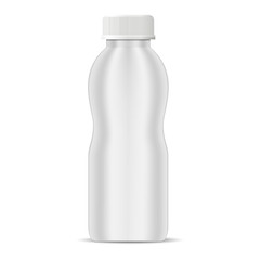 Vector realistic mock up bottle of yogurt. Milk plastic bottle on white background. Jiuce container 3d vector illustration mockup.