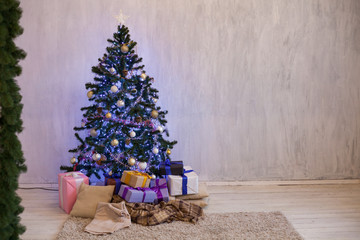 Christmas background Interior new year tree gifts winter postcard