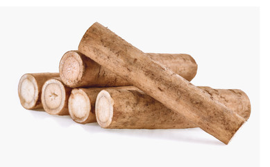 Burdock roots isolated white background.