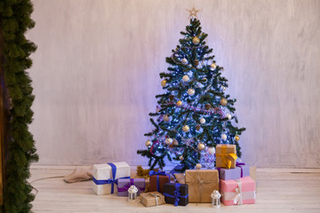 Christmas background Christmas tree Garland lights new year gifts winter postcard