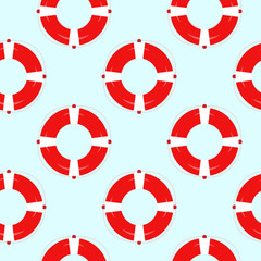 Vector seamless pattern with lifebuoys. Cute summer background. For textile and fabric, cover, print on clothes. Colorful marine wallpaper.