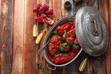 Gemista -or stufed red peppers with rice, greek cuisine