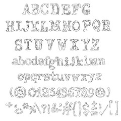 Vector old typewriter font style. Vintage font. Old grunge font