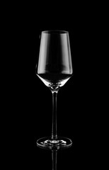 Empty tall wine glass on black background