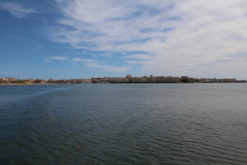 View to Ortigia Syracuse from the Mediterranean Sea, Sicily Italy 