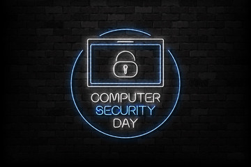 Vector realistic isolated neon sign of 30 November, Computer Security Day logo for decoration and covering on the wall background.