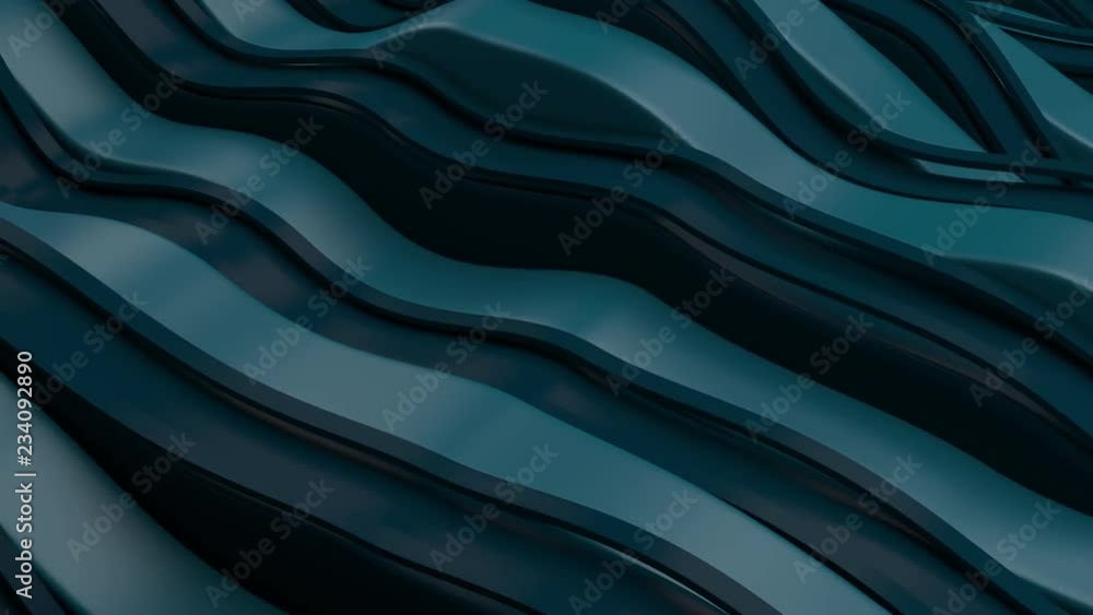 Poster 3d abstract render background with plastic waves. loopable animation. decorative reflective material