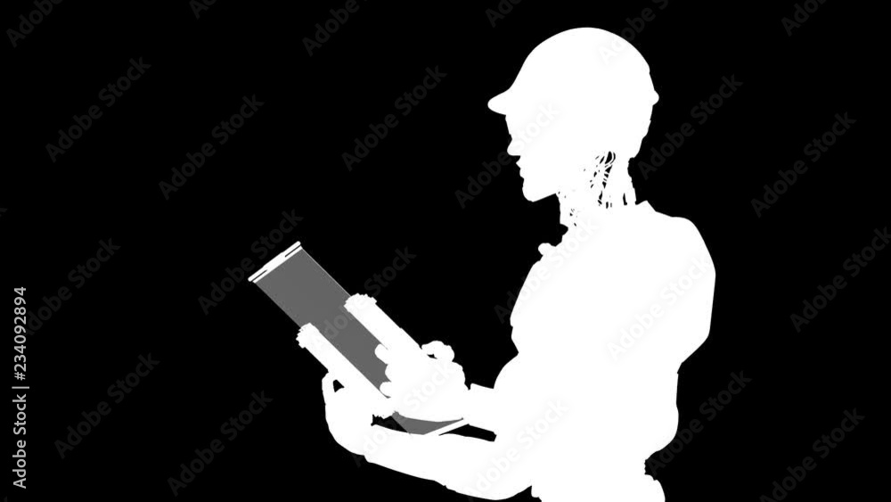 Poster intelligent ai robot man looking to the tablet. camera moving, 3d rendering