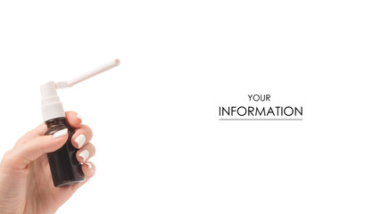 Spray for throat in hands medicine health pattern on white background isolation