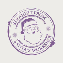 Christmas purple stamp with a silhouette of Santa Claus face,