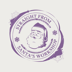 Christmas purple stamp with silhouette of Santa Claus with blots.