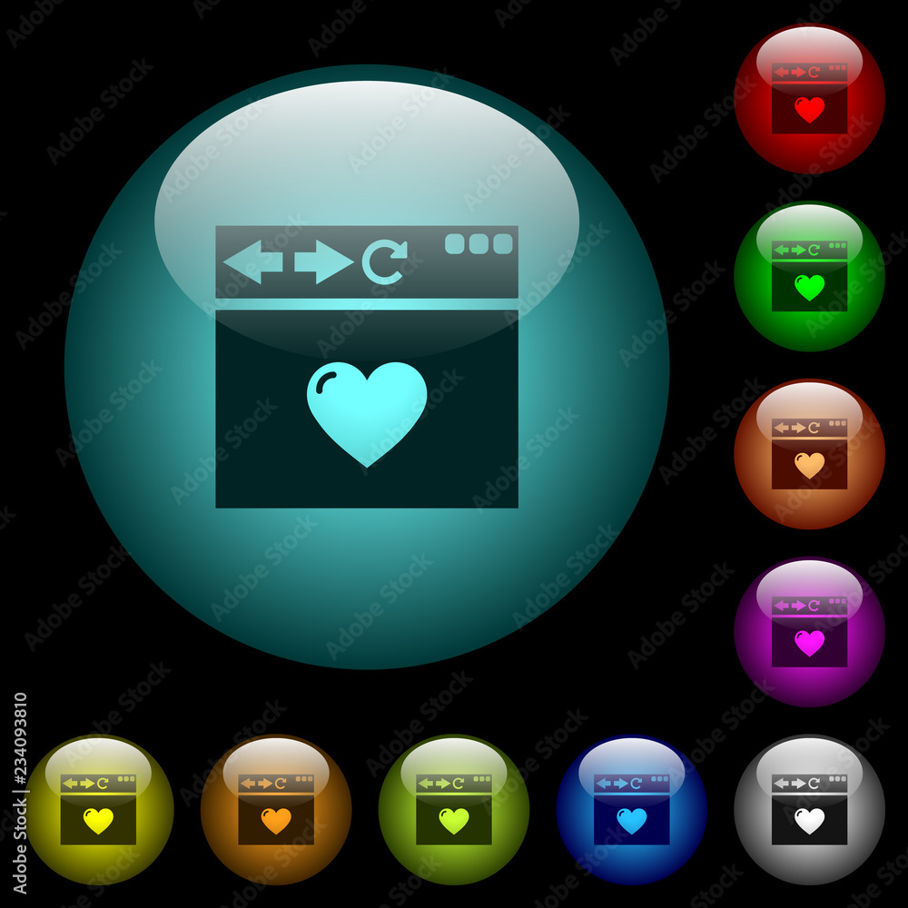 Poster browser favorite icons in color illuminated glass buttons
