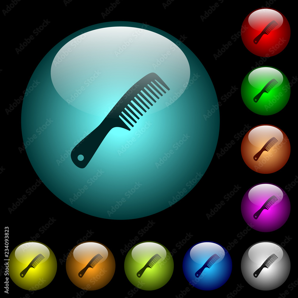 Poster comb with handle icons in color illuminated glass buttons