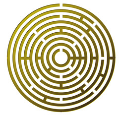 round gold labyrinth with bas relief illustration isolated on white background