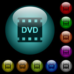 DVD movie format icons in color illuminated glass buttons