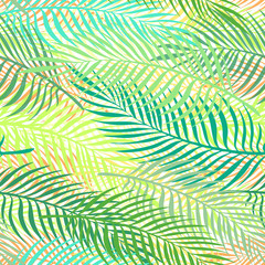 Fototapeta na wymiar Seamless exotic palm tree leaves pattern