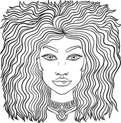 Doodle girls face. Womens portrait for adult coloring book. Vector illustration.