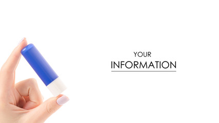 A hygienic lipstick balm in hand pattern on white background isolation