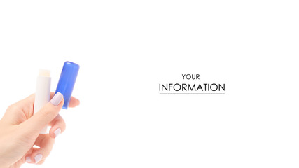 A hygienic lipstick balm in hand pattern on white background isolation