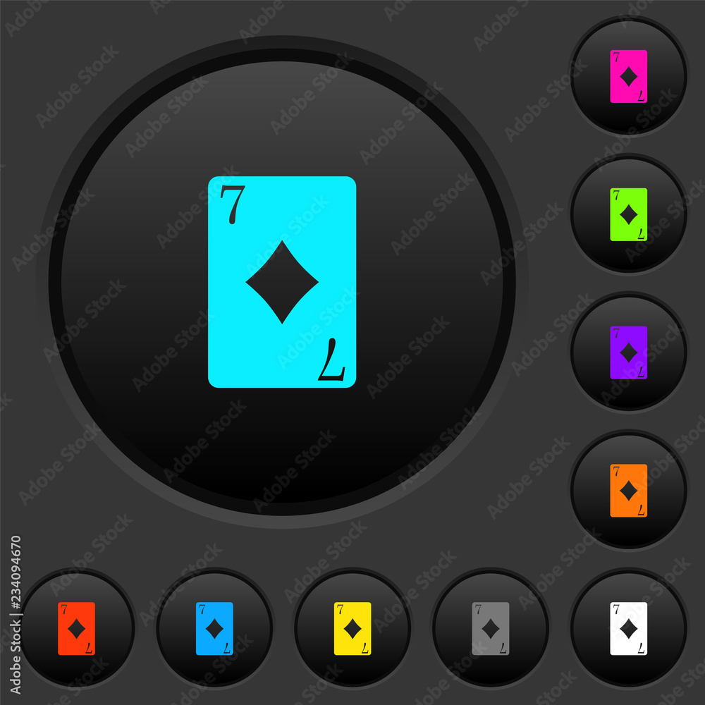 Poster seven of diamonds card dark push buttons with color icons