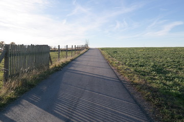 an empty road on a cold and sunny wintersday