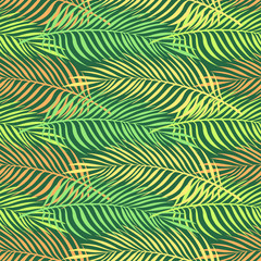 Pretty floral seamless pattern with green tropic palm leaves
