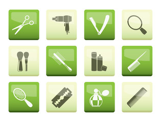 Cosmetic, make up and hairdressing icons over color background - vector icon set