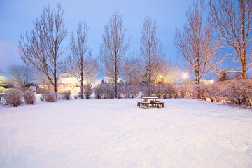 Reykjavik city hostel outside view of ice during winter