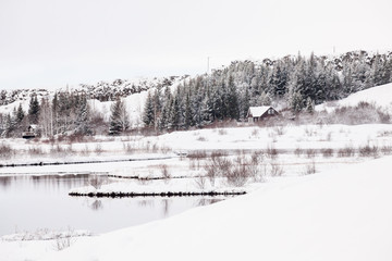 Thingvellir National Park or better known as Iceland pingvellir National Park during winter