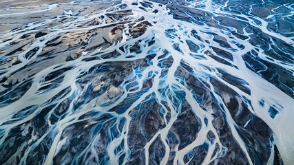 Drone view of an Icelandic riverbed