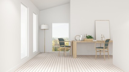The interior minimal living space in hotel and decoration background - 3D Rendering