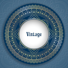 Vintage ornamental round frame for greeting card, invitation or packaging design