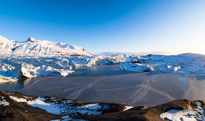 Fototapeta na wymiar Svinafellsjokull glacier view during winter snow in Iceland