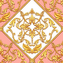 Seamless baroque pattern with decorative golden leaves