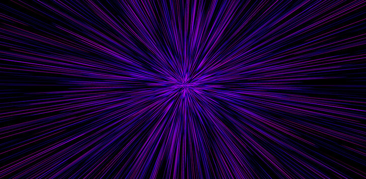 Hyperspace motion in galaxy. Concept of  intergalactic travel. Starburst. Outer space. Multicolor abstract science background. Panoramic illustration