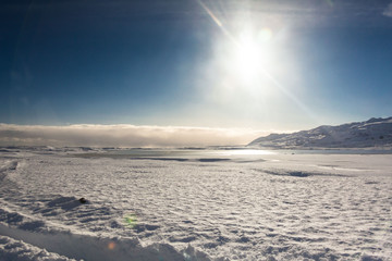 Jokulsarlon snow landscape in Hvannadalshnukur, Iceland for beautiful background