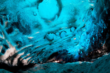 Blue ice cave view during winter in Jokulsarlon, Iceland