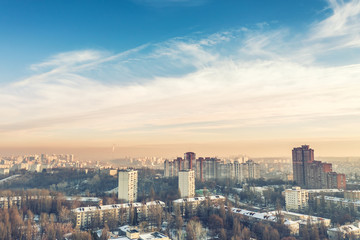 Aerial photo from flying drone of a Kiev city. Ukraine. 