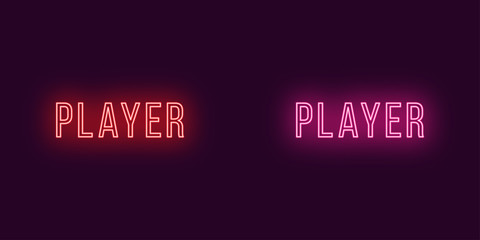 Inscription of Player in neon style. Vector Text