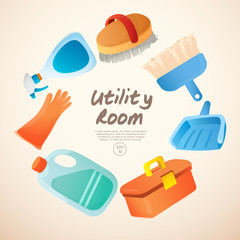 Home Appliances : Objects in Utility Room : Vector Illustration