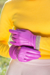 pink gloves, close-up