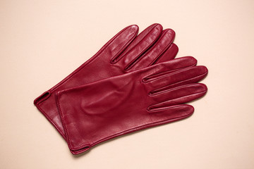 Beautiful burgundy classic leather gloves