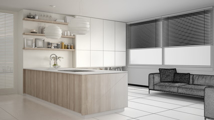 Unfinished project draft of modern kitchen 