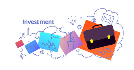 briefcase icon investment concept business finance strategy sketch doodle horizontal isolated flat vector illustration