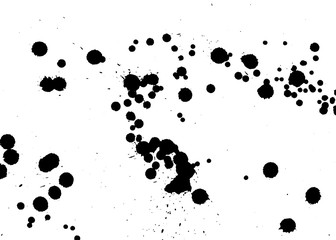 Ink grunge drops texture. Black hand drawn splashes and stains on white background.