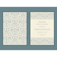 Wedding  Invitation  with baroque pattern. Size: 5" x 7". Beautiful Victorian ornament. Frame with floral elements.  The front and back side. Add photos and text to both sides of this flat card.