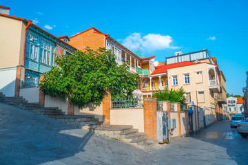 Facade of traditional house in old town Tbilisi, Georgia